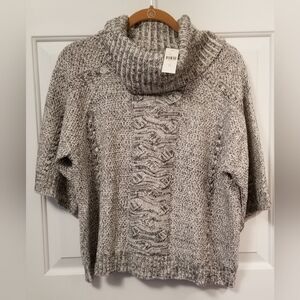 Anthropologie Field Flower Poncho Sweater Black/White/Gray, XS